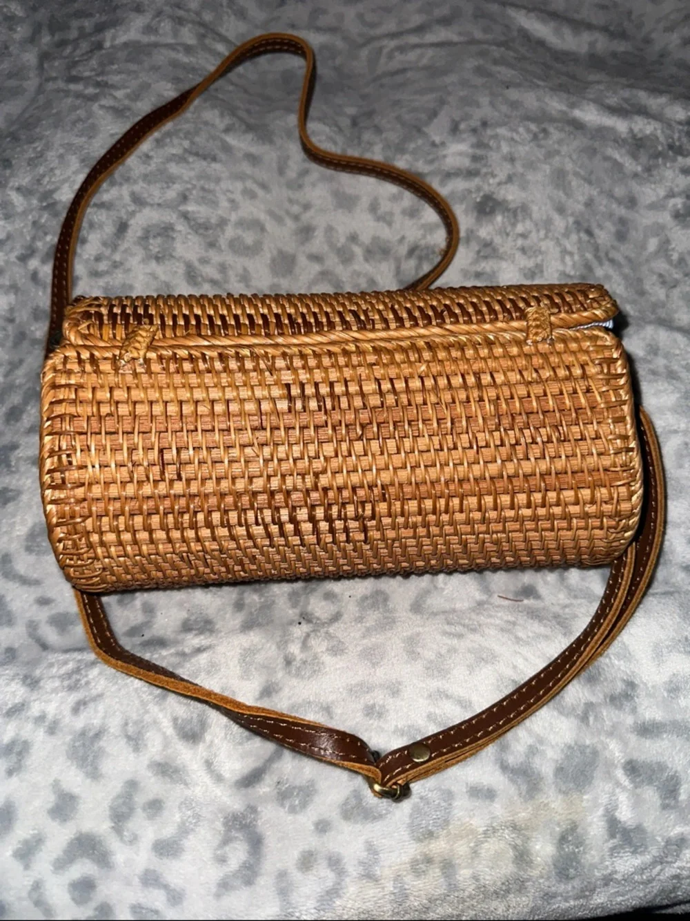 Woven Straw Crossbody Bag in Brown